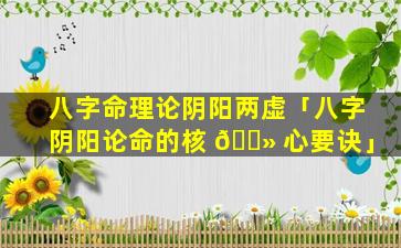 八字命理论阴阳两虚「八字阴阳论命的核 🌻 心要诀」